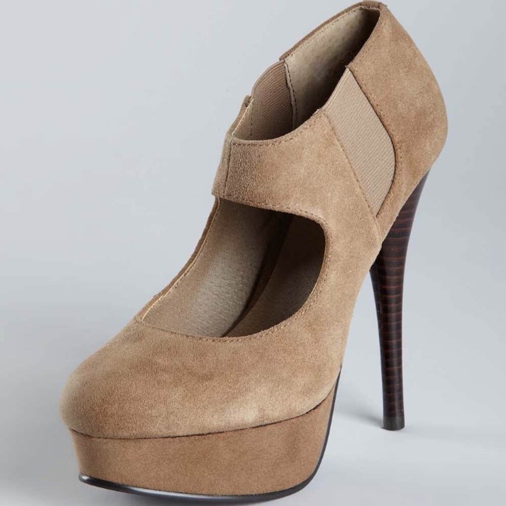 ‘Trinny’ taupe Suede closed-toe platform pumps